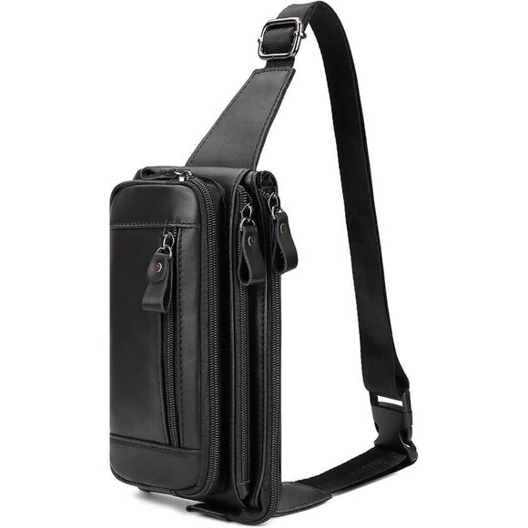 No Brand Other - 💫 Men Black Leather Adjustable Fashion Small Travel Hiking Cycling Waist Packs